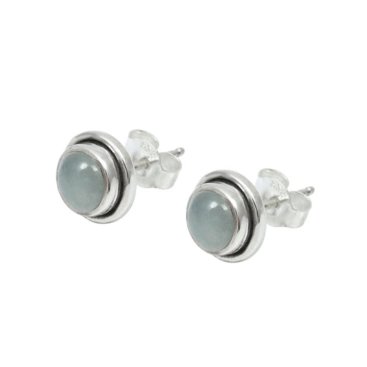 Natural Aquamarine Sterling Silver Butterfly Trendy Ethnic Stud Bezel Earrings