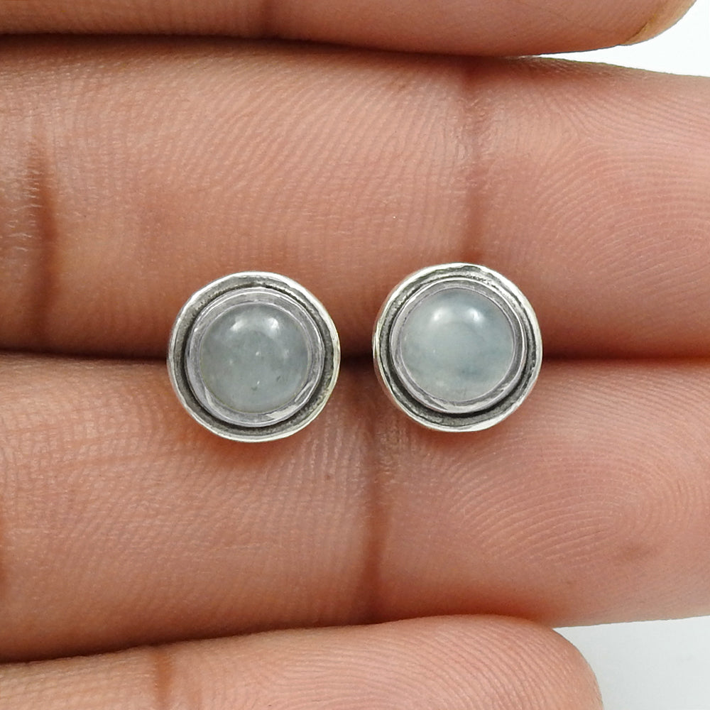 Natural Aquamarine Sterling Silver Butterfly Trendy Ethnic Stud Bezel Earrings