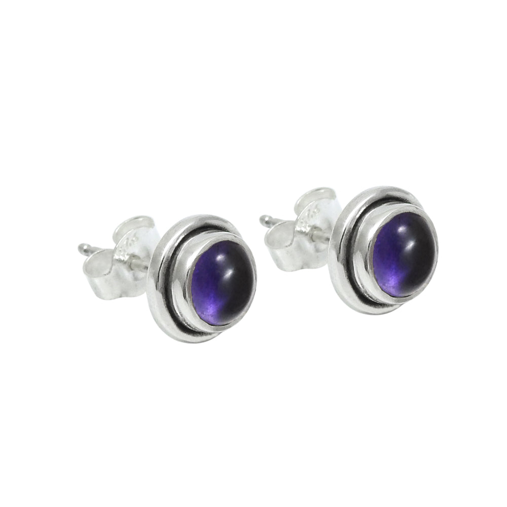 Woman Gift Amethyst Gemstone Stud Earrings 925 Sterling Silver Jewelry O32