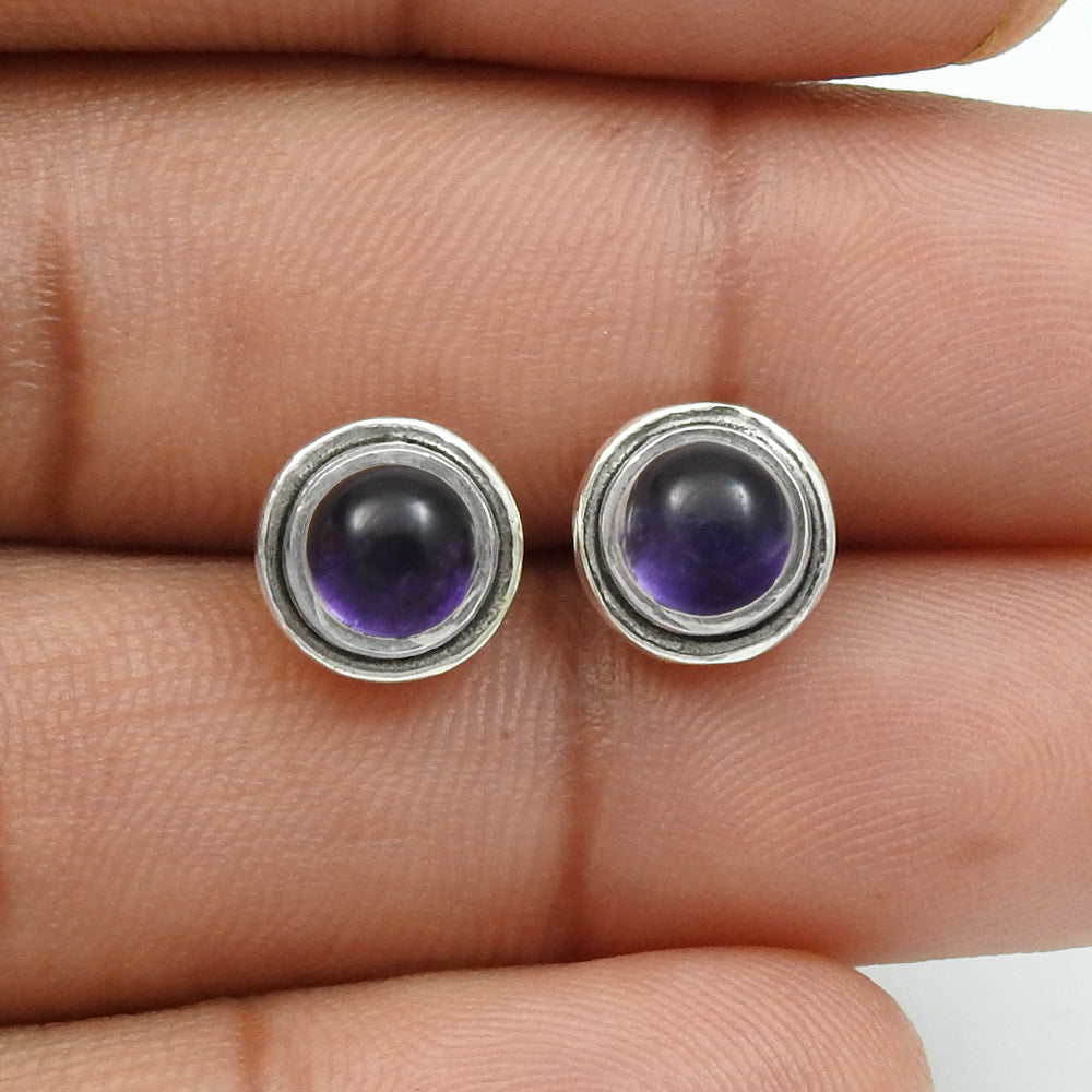 Woman Gift Amethyst Gemstone Stud Earrings 925 Sterling Silver Jewelry O32