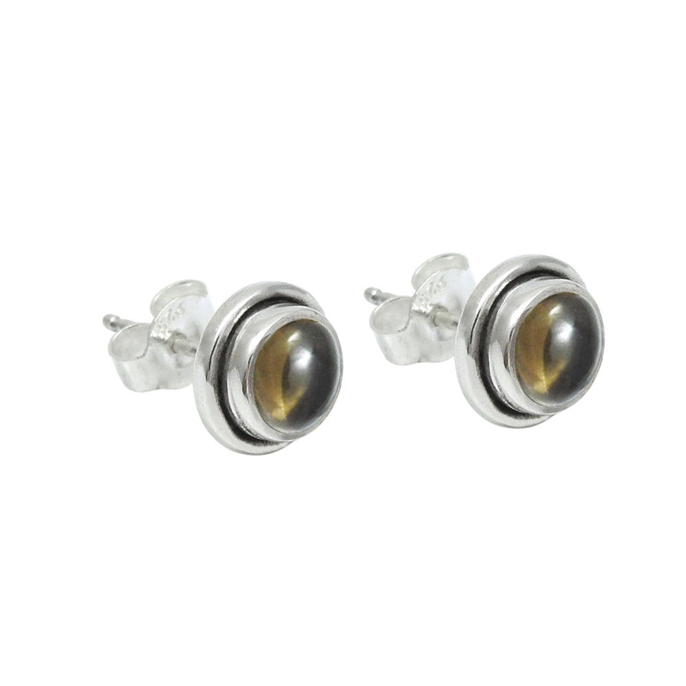 Smoky Quartz Gemstone Stud Post Bezel Root Chakra Boho Earrings Sterling Silver