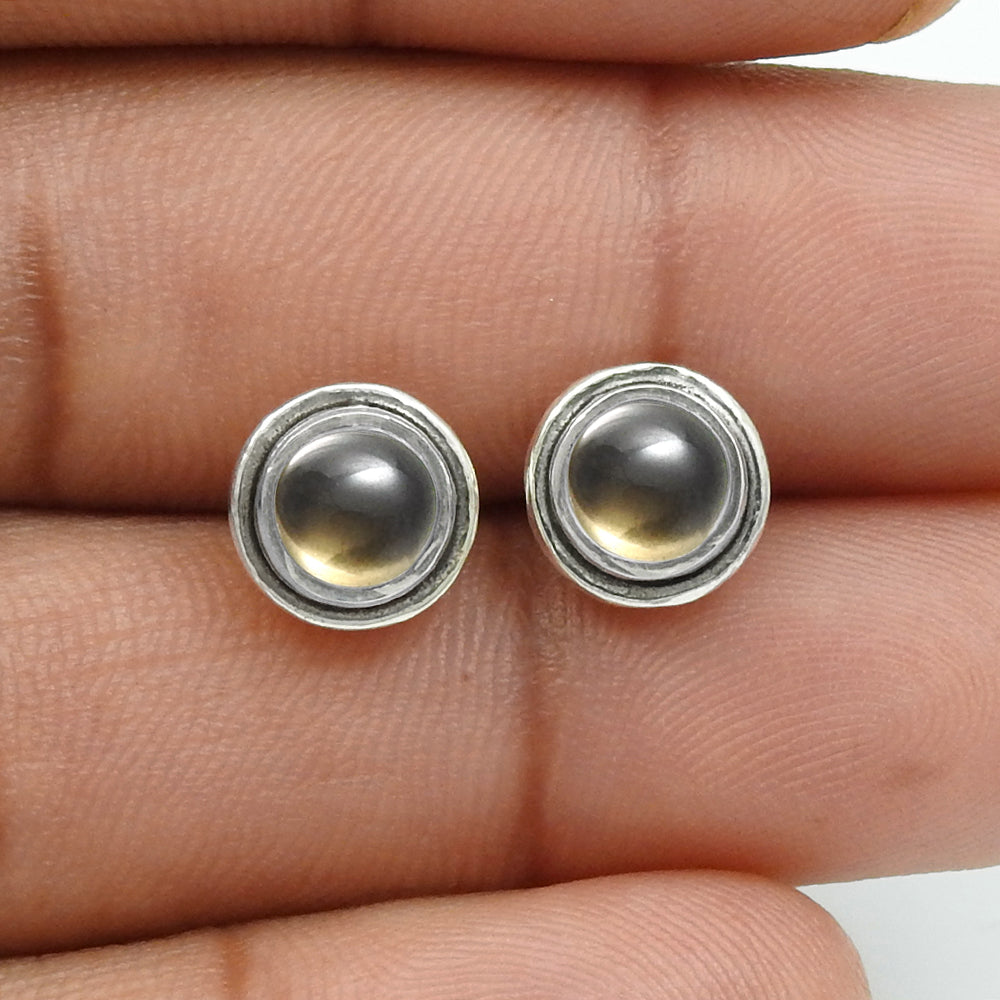 Smoky Quartz Gemstone Stud Post Bezel Root Chakra Boho Earrings Sterling Silver