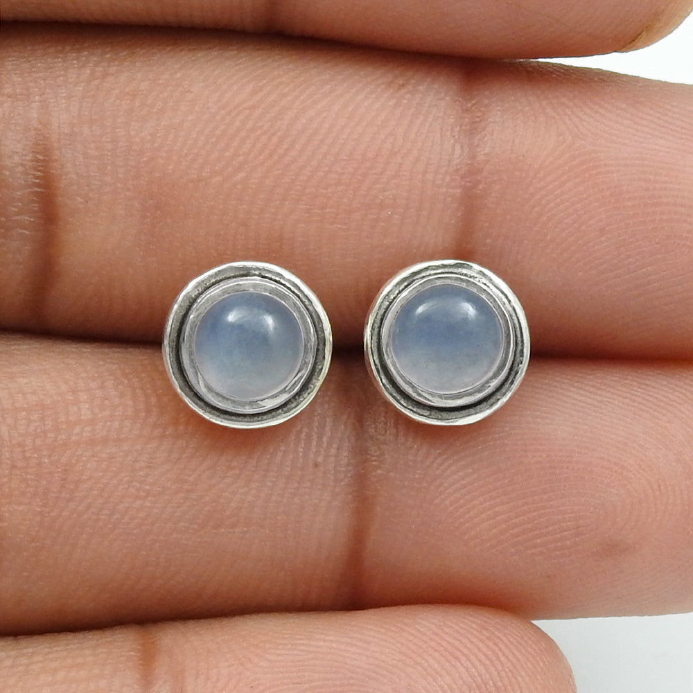 Sterling Silver Chalcedony Gemstone Stud Post Best Friend Gift Daughter Earrings