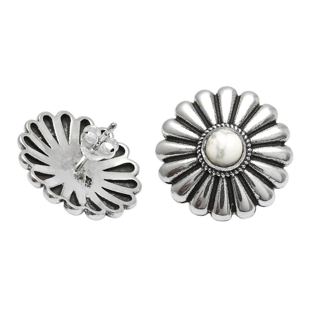 Sterling Silver Throat Chakra Turquoise Stone Daughter Bezel Stud Post Earrings