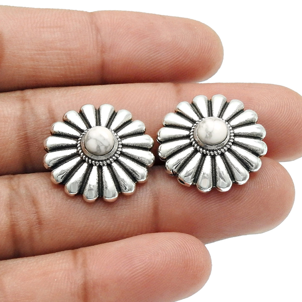 Sterling Silver Throat Chakra Turquoise Stone Daughter Bezel Stud Post Earrings