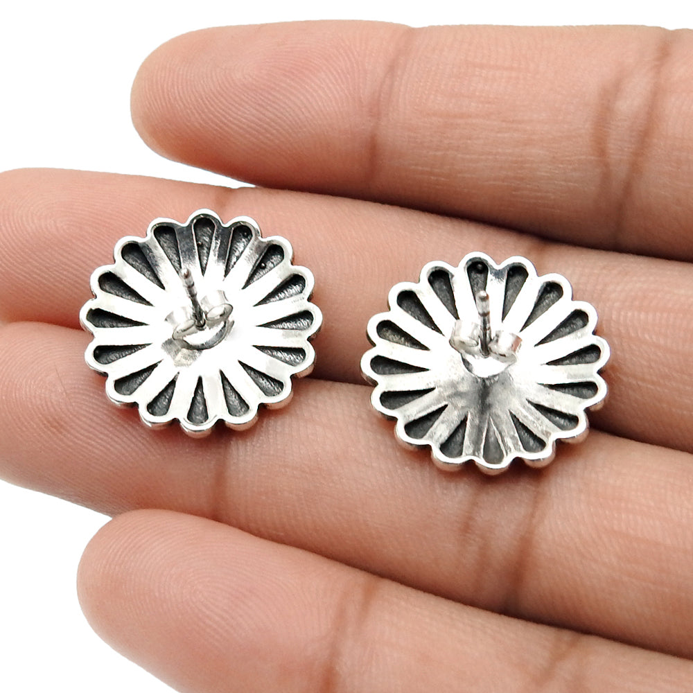 Sterling Silver Throat Chakra Turquoise Stone Daughter Bezel Stud Post Earrings