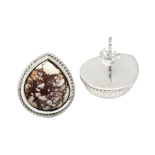 Natural Wild Horse Jasper Sterling Silver Sister Anniversary Stud Bezel Earrings