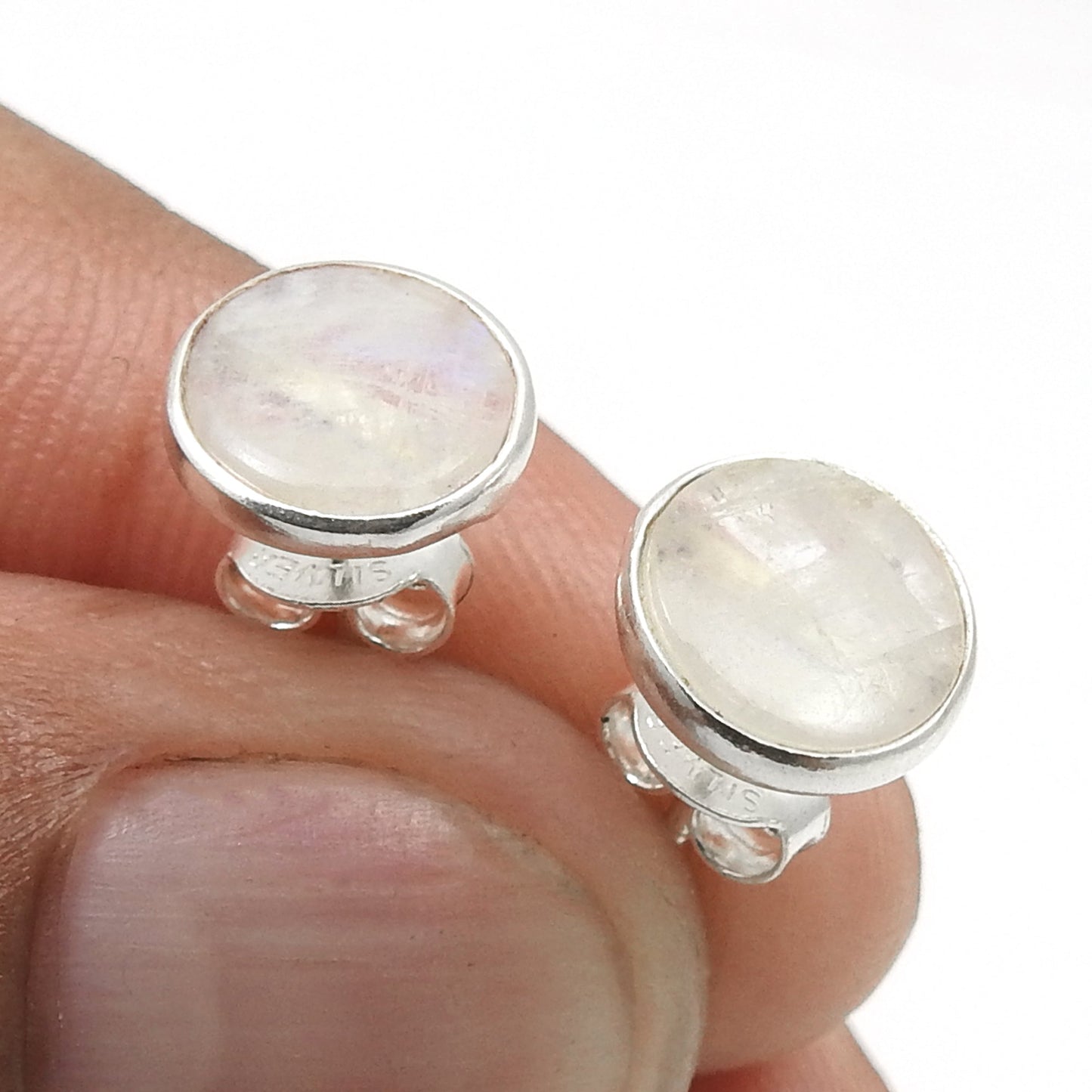 8mm Rainbow Moonstone 925 Sterling Silver Stud Earrings Handmade Jewelry