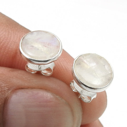 8mm Rainbow Moonstone 925 Sterling Silver Stud Earrings Handmade Jewelry