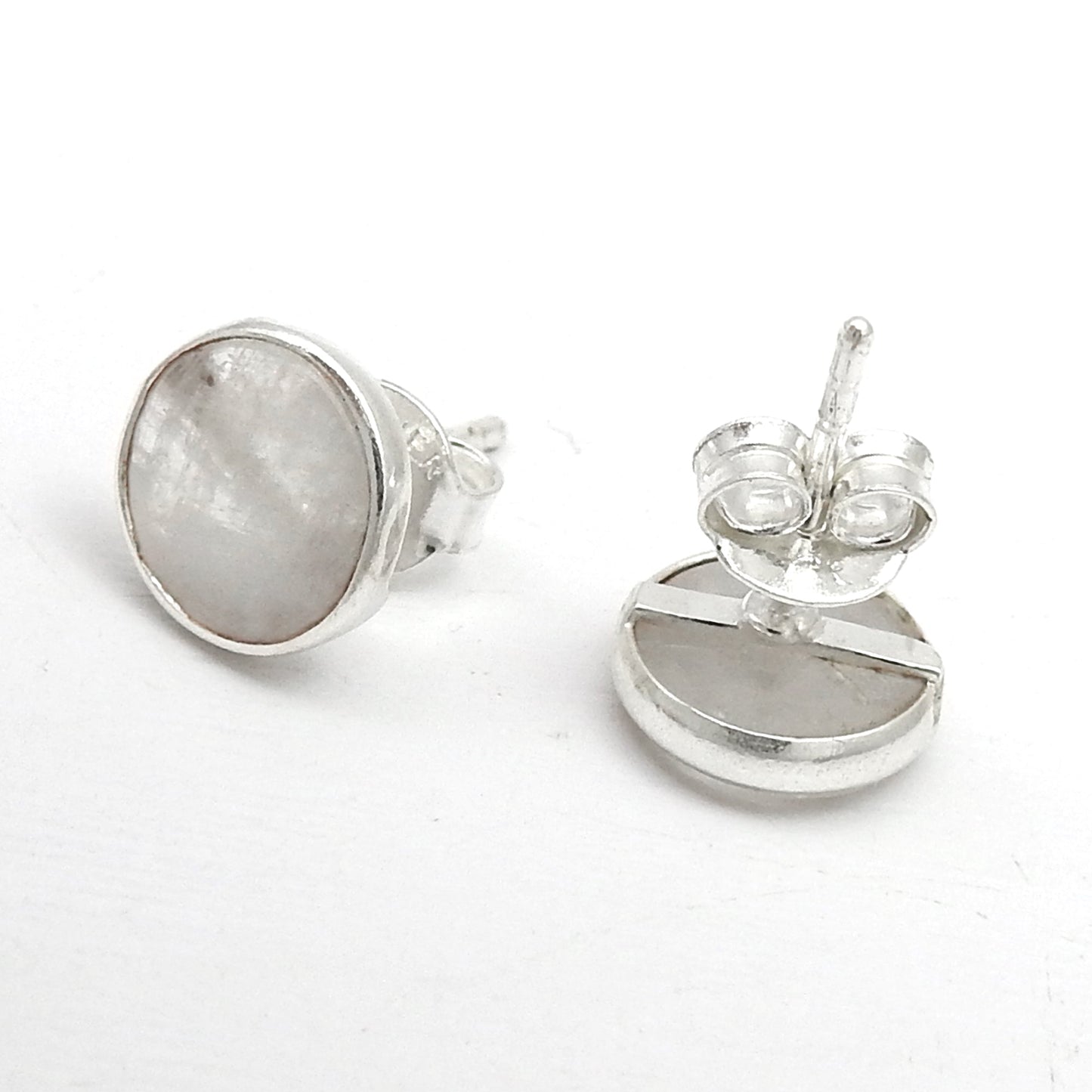 8mm Rainbow Moonstone 925 Sterling Silver Stud Earrings Handmade Jewelry