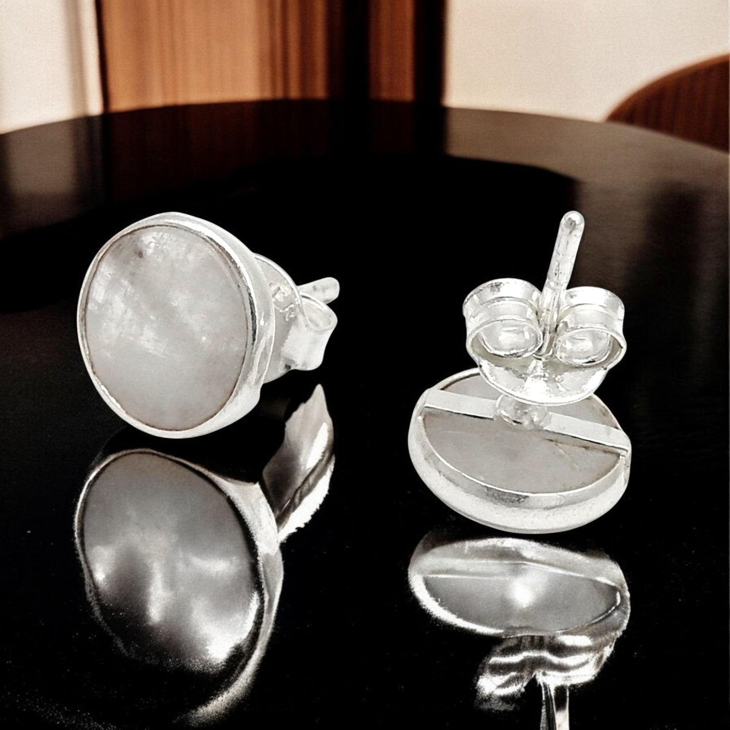 8mm Rainbow Moonstone 925 Sterling Silver Stud Earrings Handmade Jewelry