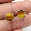 8mm Round Tiger Eye 925 Sterling Silver Handmade Stud Earrings Jewelry