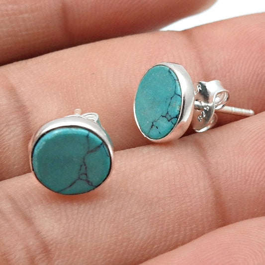 8mm Turquoise Gemstone 925 Sterling Silver Stud Earrings Gift Jewelry