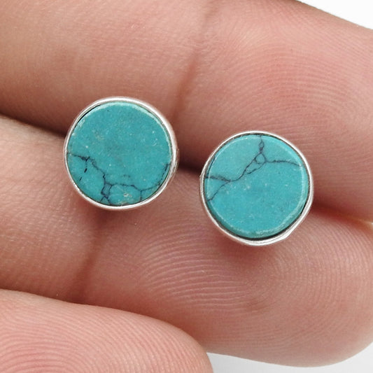 8mm Turquoise Gemstone 925 Sterling Silver Stud Earrings Gift Jewelry