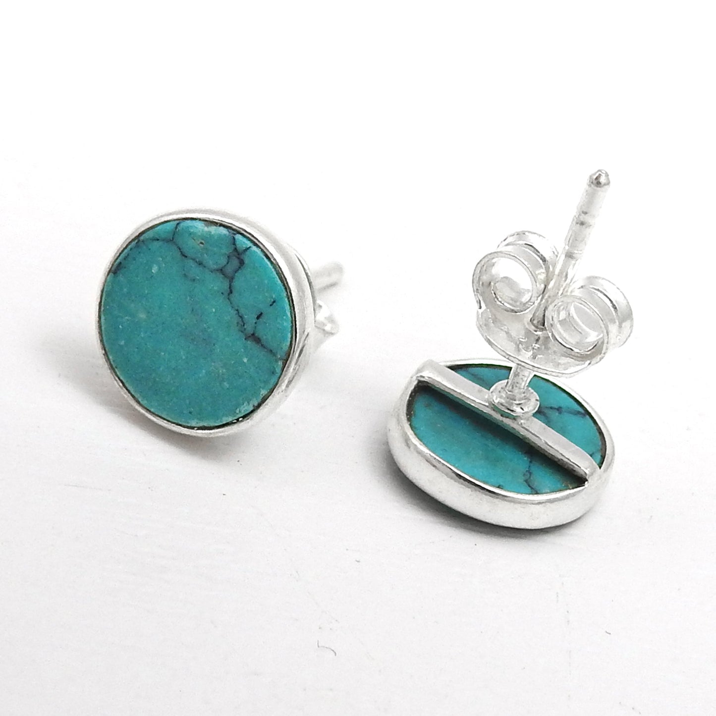 8mm Turquoise Gemstone 925 Sterling Silver Stud Earrings Gift Jewelry