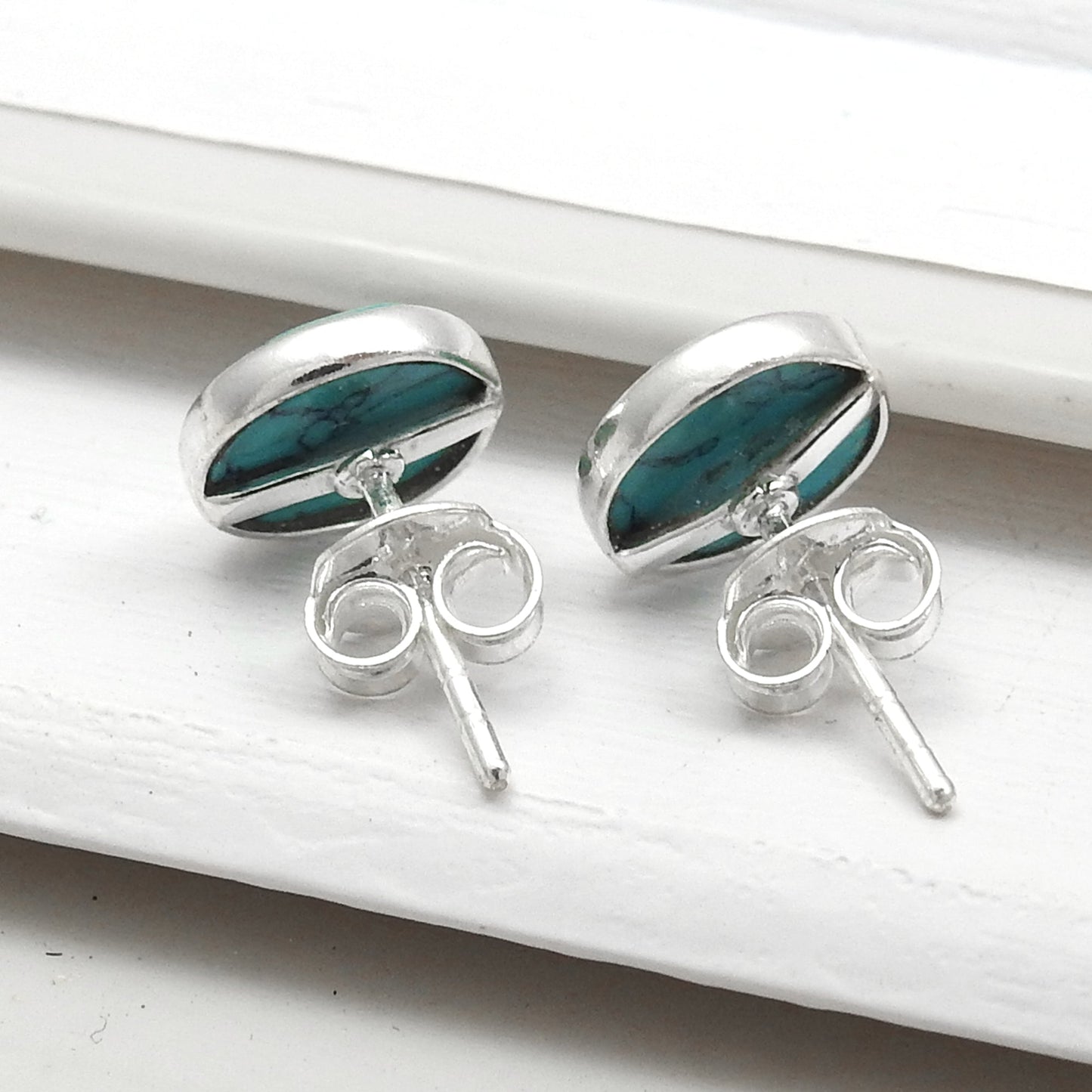 8mm Turquoise Gemstone 925 Sterling Silver Stud Earrings Gift Jewelry