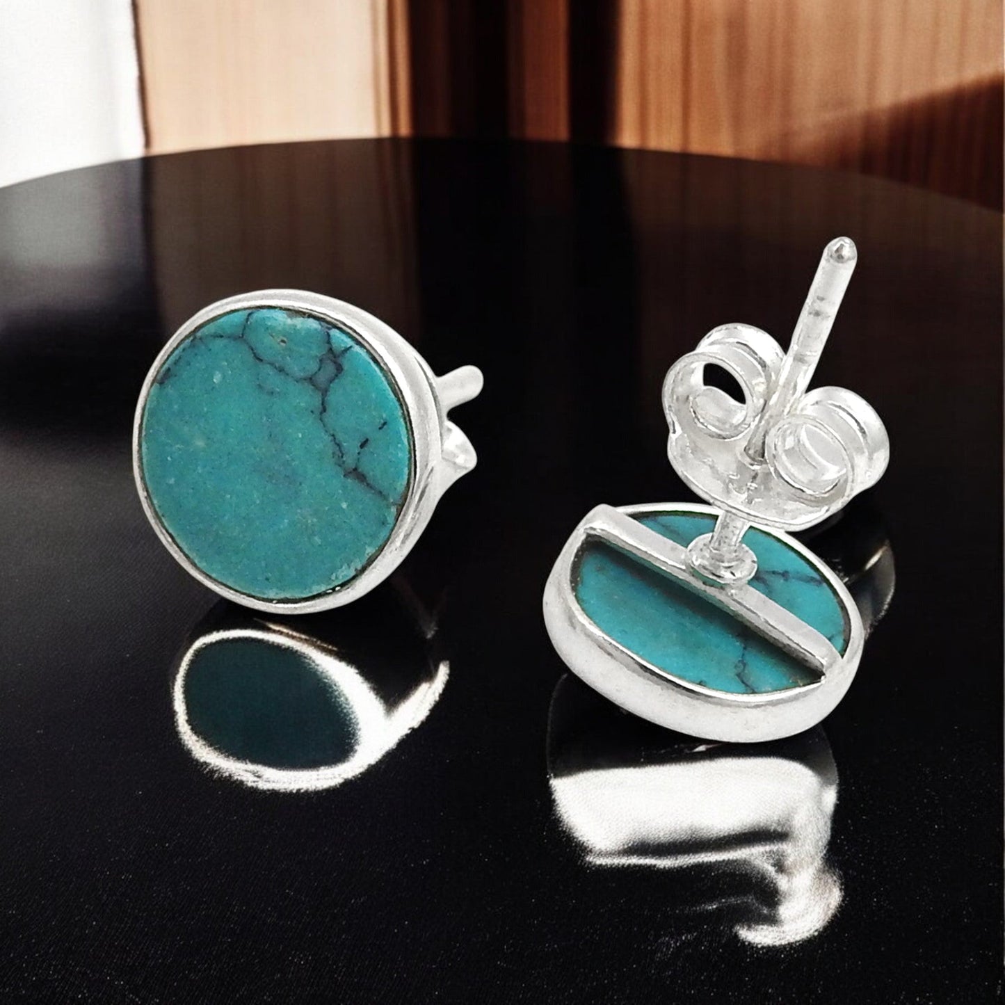 8mm Turquoise Gemstone 925 Sterling Silver Stud Earrings Gift Jewelry