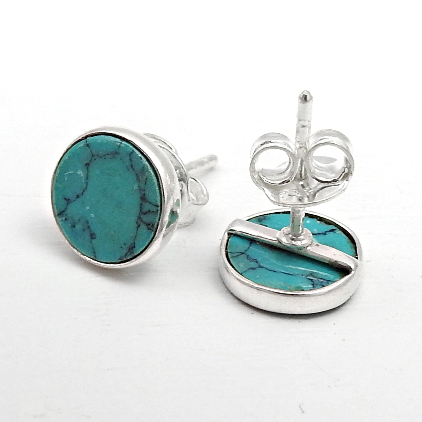 8mm Turquoise Gemstone 925 Sterling Silver Stud Earrings Gift Jewelry