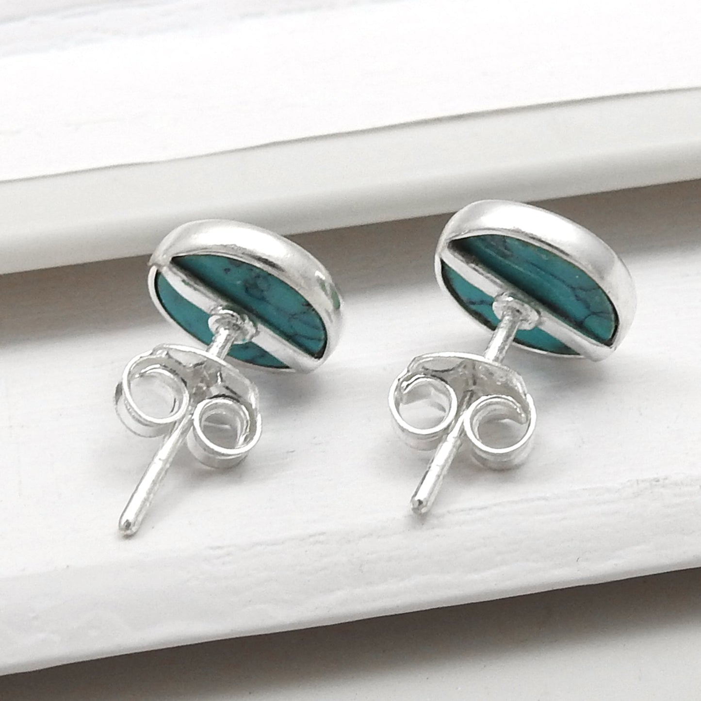 8mm Turquoise Gemstone 925 Sterling Silver Stud Earrings Gift Jewelry