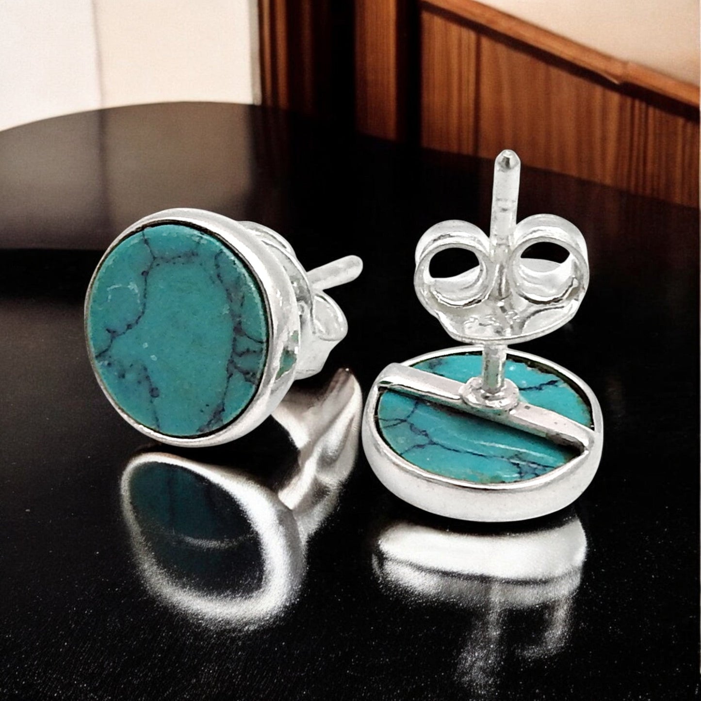 8mm Turquoise Gemstone 925 Sterling Silver Stud Earrings Gift Jewelry