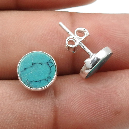 8mm Turquoise Gemstone 925 Sterling Silver Stud Earrings Gift Jewelry