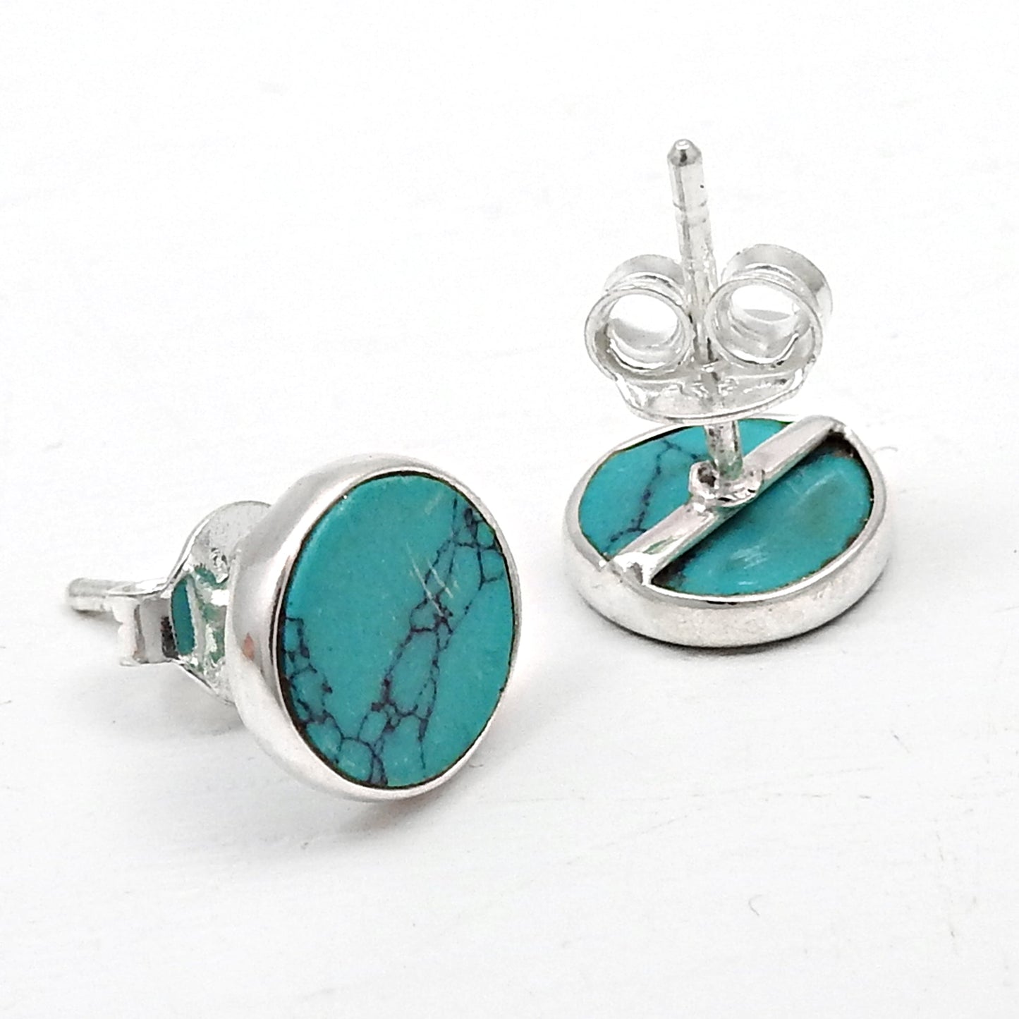 8mm Turquoise Gemstone 925 Sterling Silver Stud Earrings Gift Jewelry