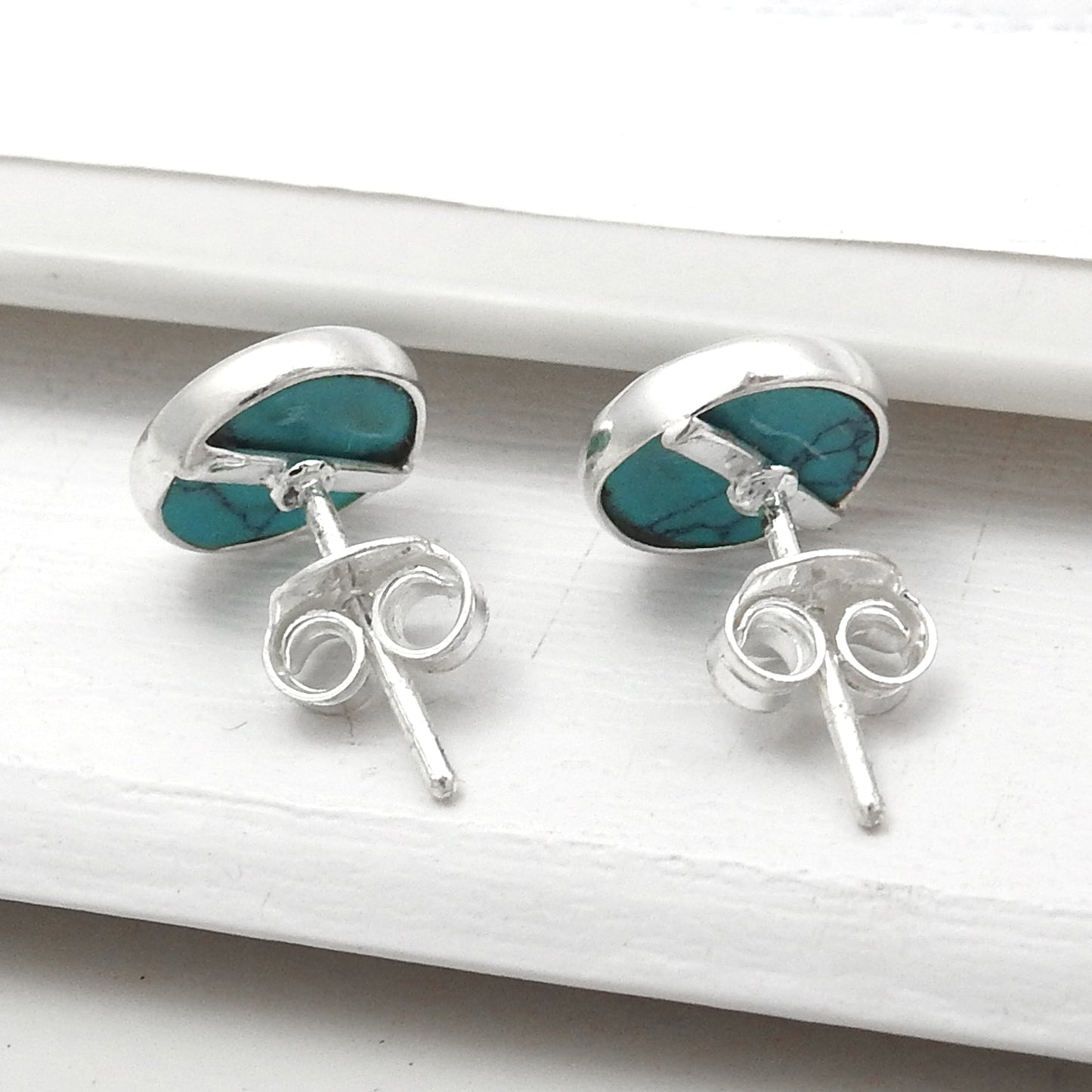8mm Turquoise Gemstone 925 Sterling Silver Stud Earrings Gift Jewelry