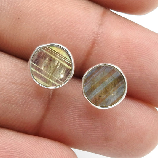 8mm Round Labradorite Gemstone 925 Sterling Silver Handmade Stud Earrings