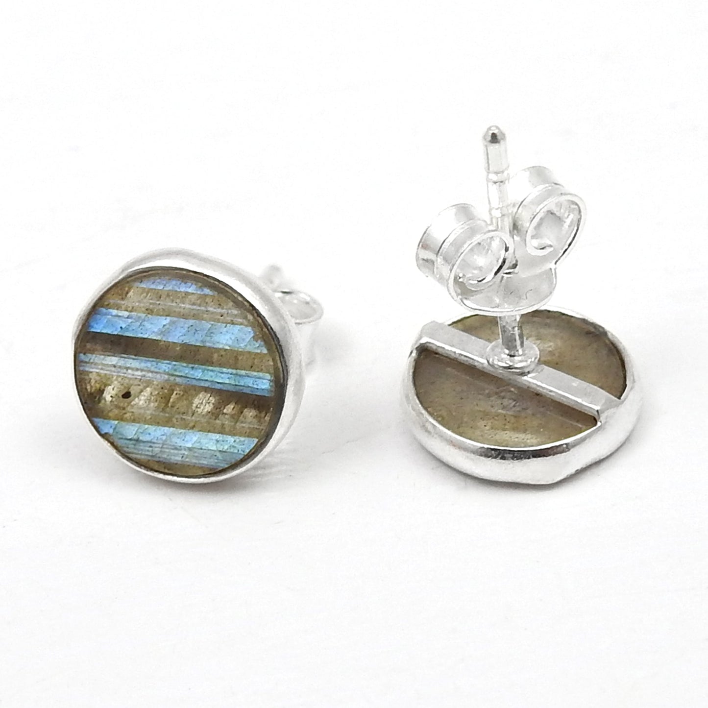 8mm Round Labradorite Gemstone 925 Sterling Silver Handmade Stud Earrings