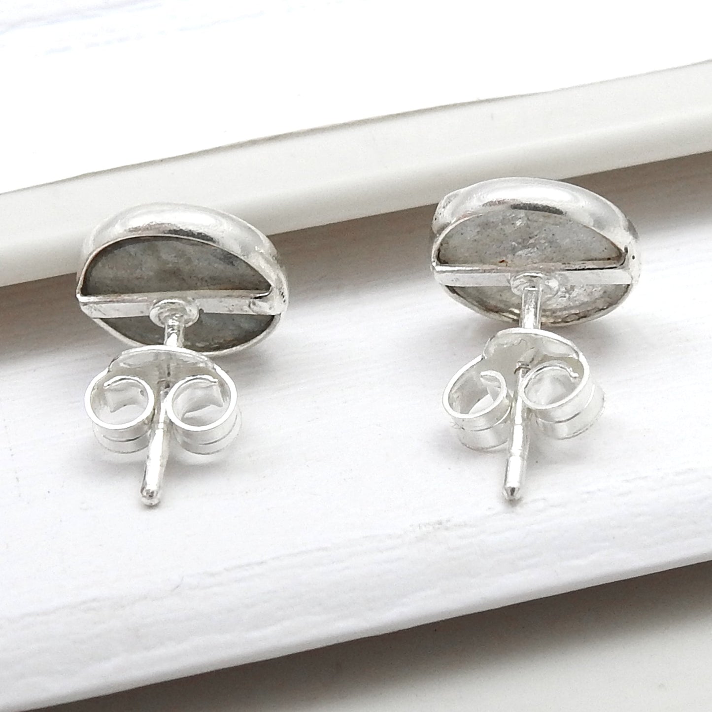 8mm Round Labradorite Gemstone 925 Sterling Silver Handmade Stud Earrings