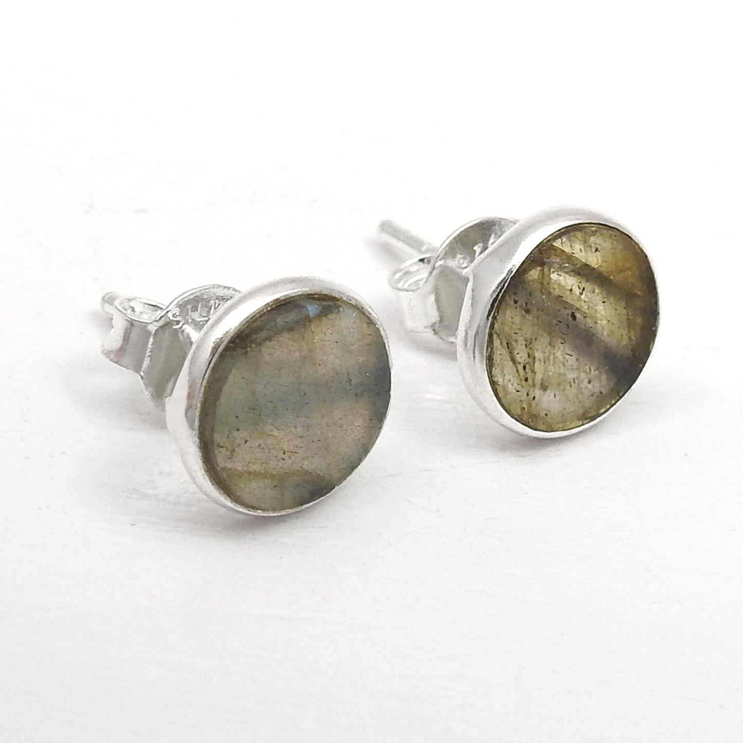 8mm Round Labradorite Gemstone 925 Sterling Silver Handmade Stud Earrings