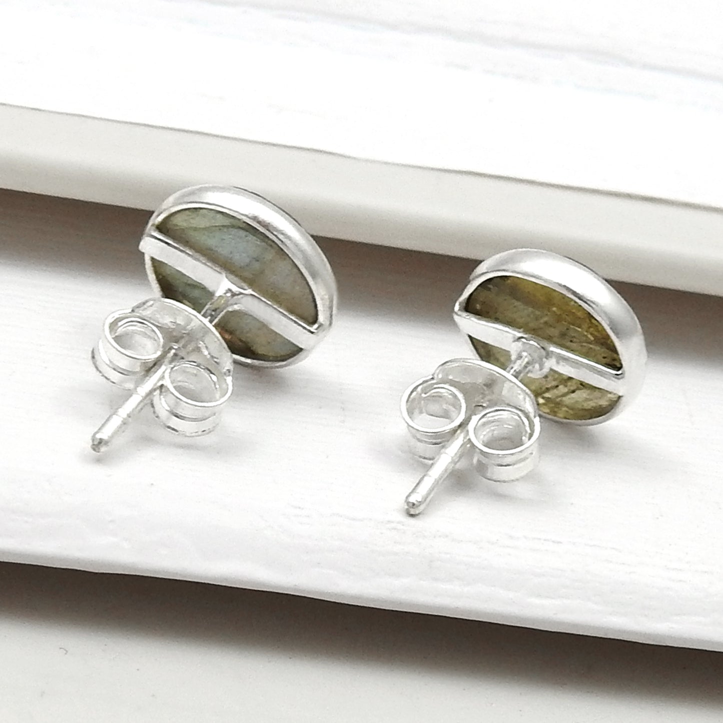 8mm Round Labradorite Gemstone 925 Sterling Silver Handmade Stud Earrings