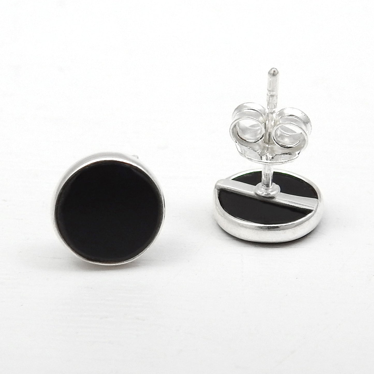 8mm Round Black Onyx Gemstone Stud Earrings 925 Sterling Silver Jewelry
