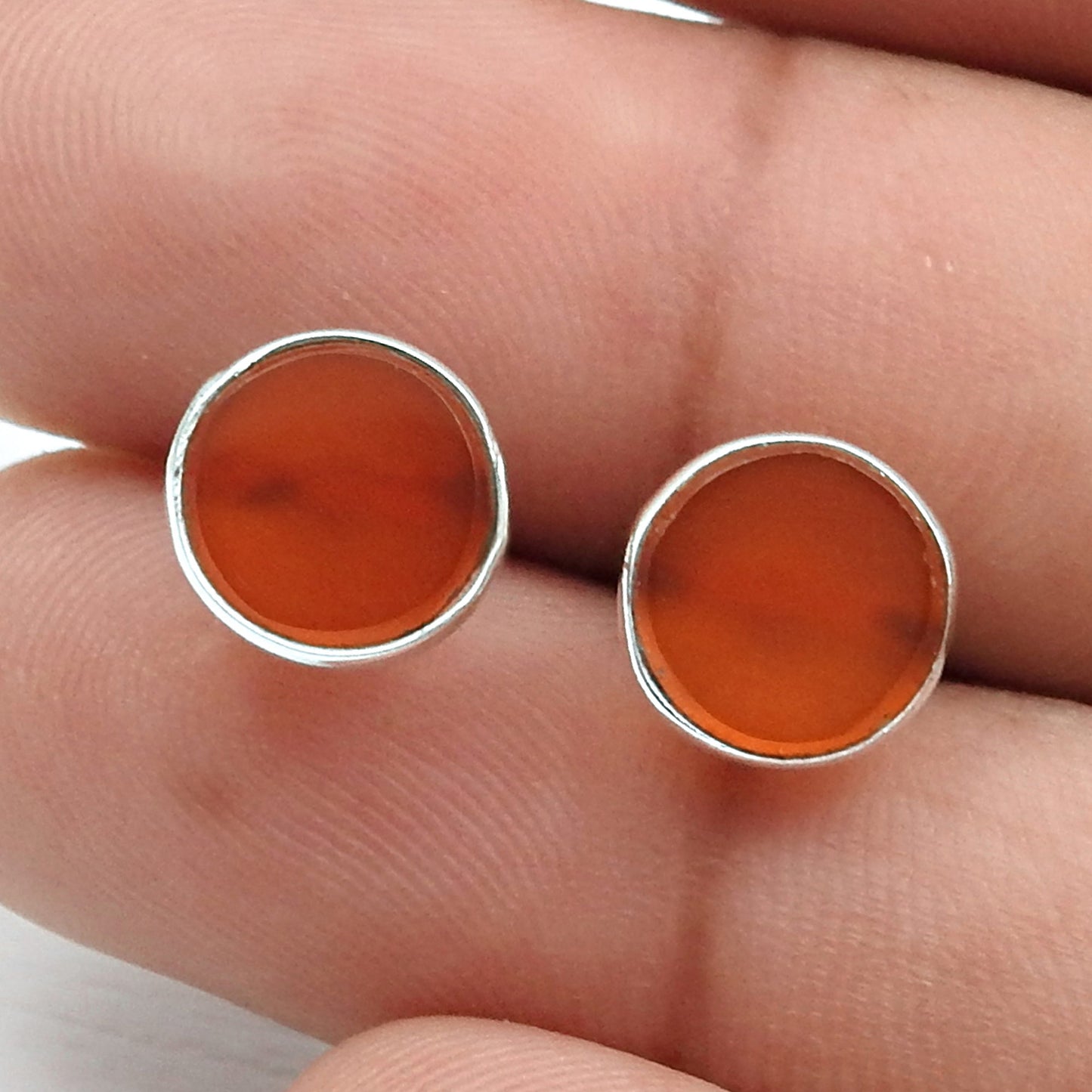 8mm Round Carnelian Gemstone 925 Sterling Silver Stud Earrings Jewelry