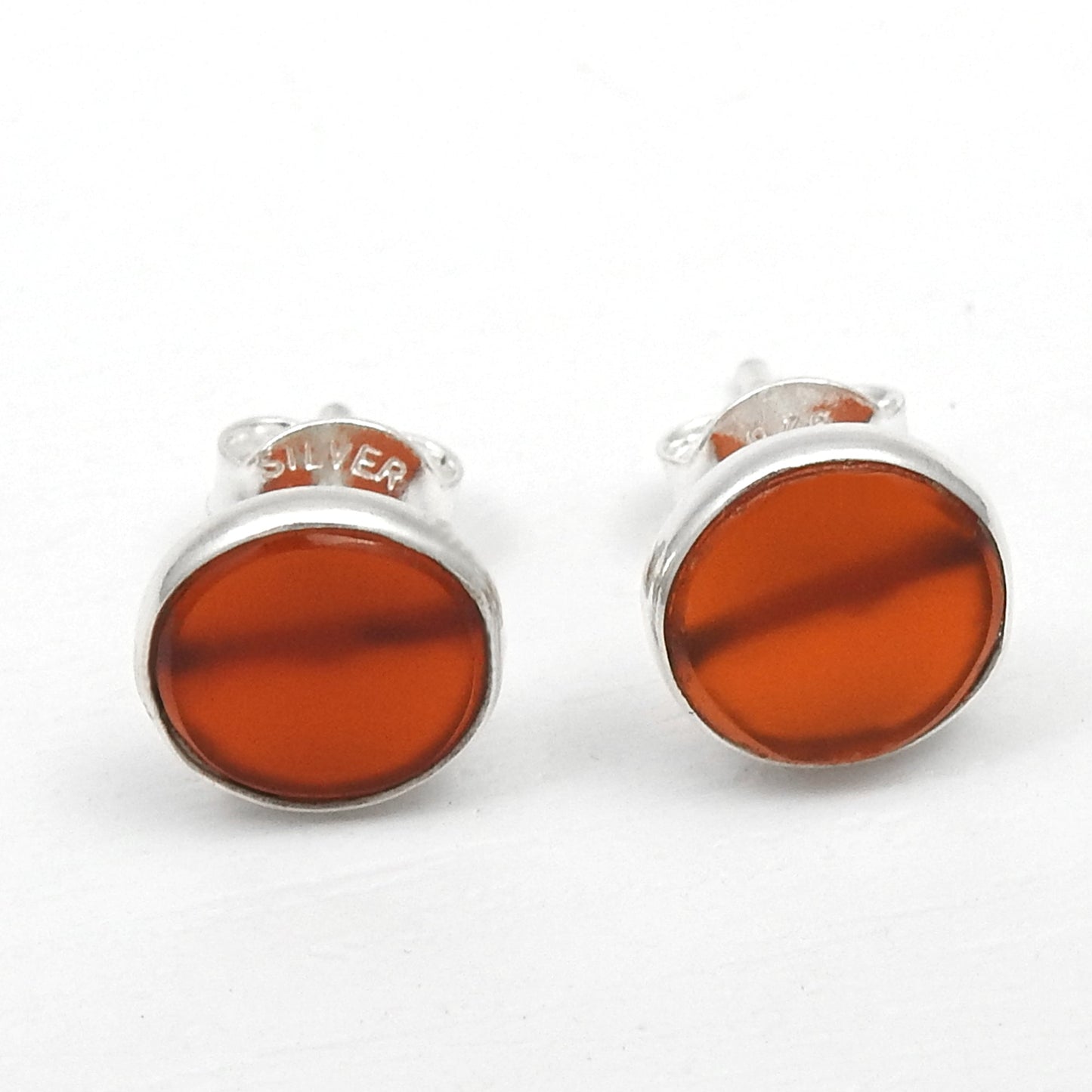 8mm Round Carnelian Gemstone 925 Sterling Silver Stud Earrings Jewelry