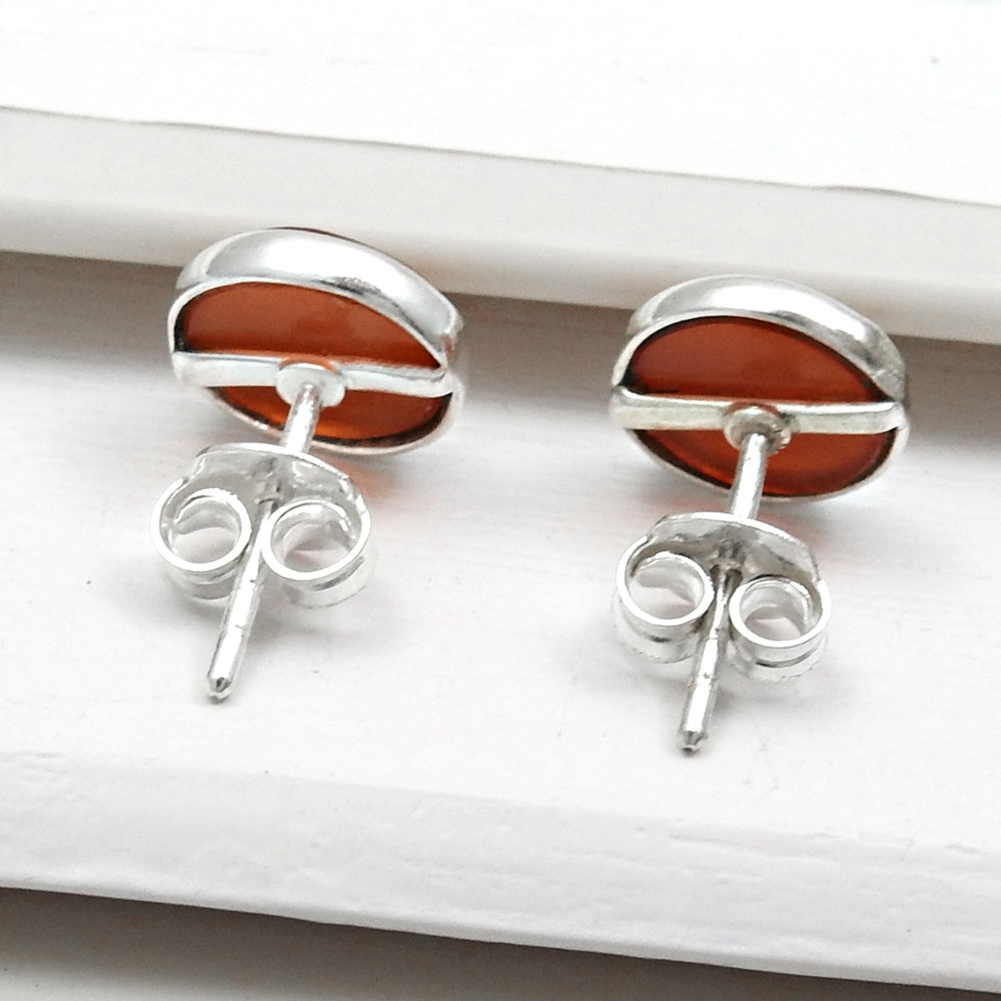 8mm Round Carnelian Gemstone 925 Sterling Silver Stud Earrings Jewelry
