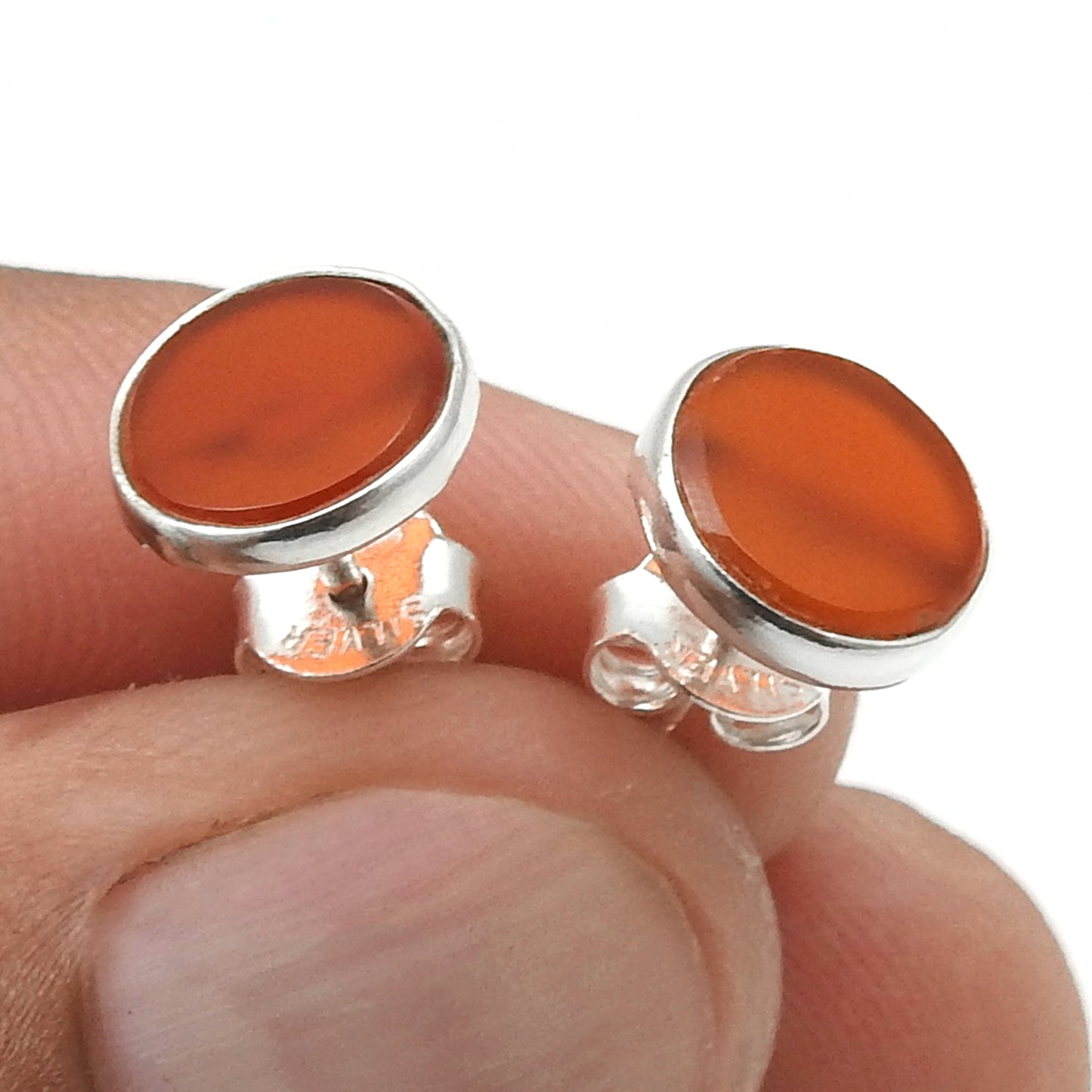 8mm Round Carnelian Gemstone 925 Sterling Silver Stud Earrings Jewelry