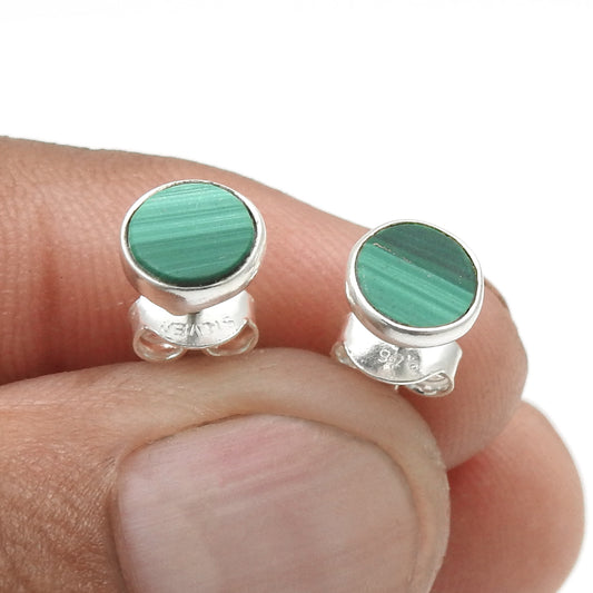6mm Round Malachite 925 Sterling Silver Trendy Stud Earrings