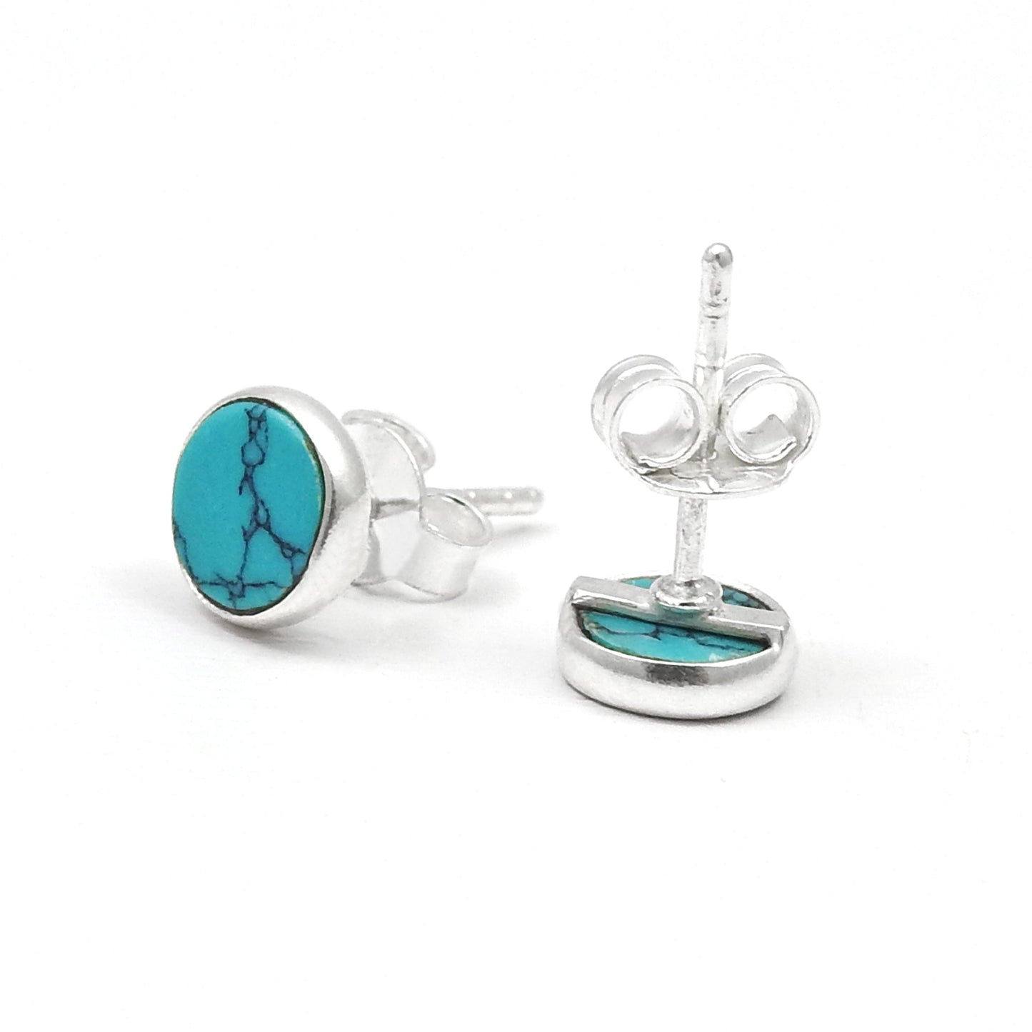 6mm Round Turquoise Gemstone Solid 925 Silver Stud Earrings