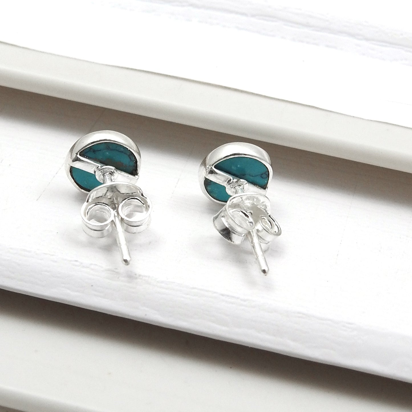6mm Round Turquoise Gemstone Solid 925 Silver Stud Earrings