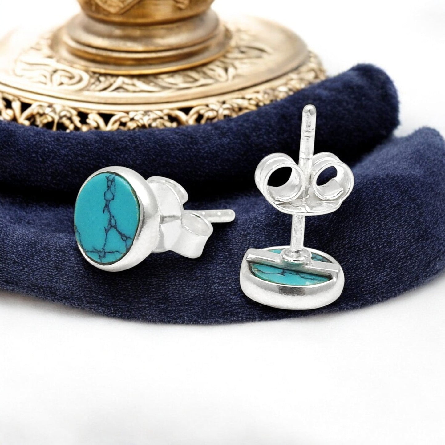 6mm Round Turquoise Gemstone Solid 925 Silver Stud Earrings