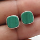 8mm Square Malachite Gemstone 925 Silver Stud Earrings Women Jewelry