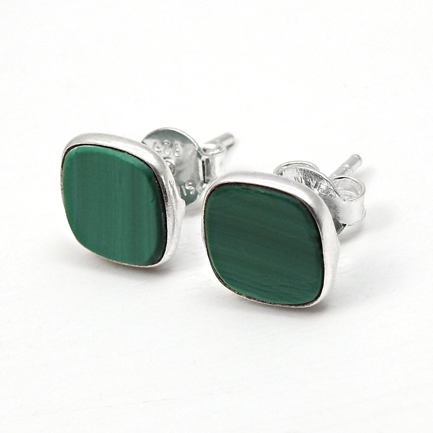 8mm Square Malachite Gemstone 925 Silver Stud Earrings Women Jewelry
