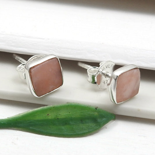6mm Square Pink Opal 925 Sterling Silver Stud Earrings Women Jewelry