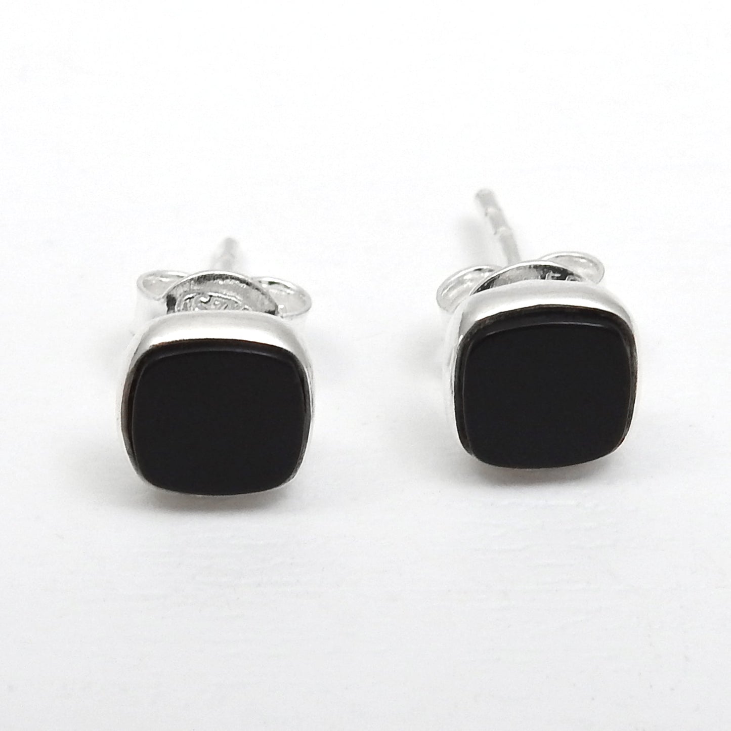 6mm Square Black Onyx 925 Solid Silver Women Bezel Stud Earrings