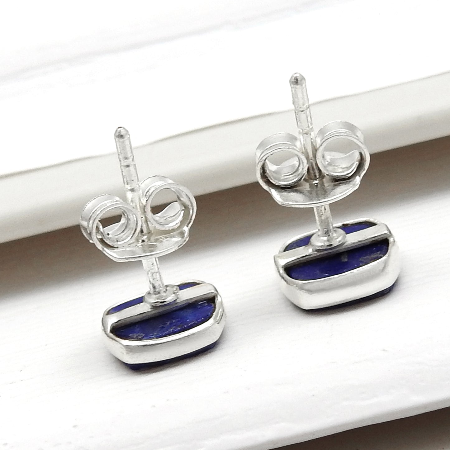 6mm Square Lapis Lazuli Gemstone 925 Sterling Silver Handmade Stud Earrings
