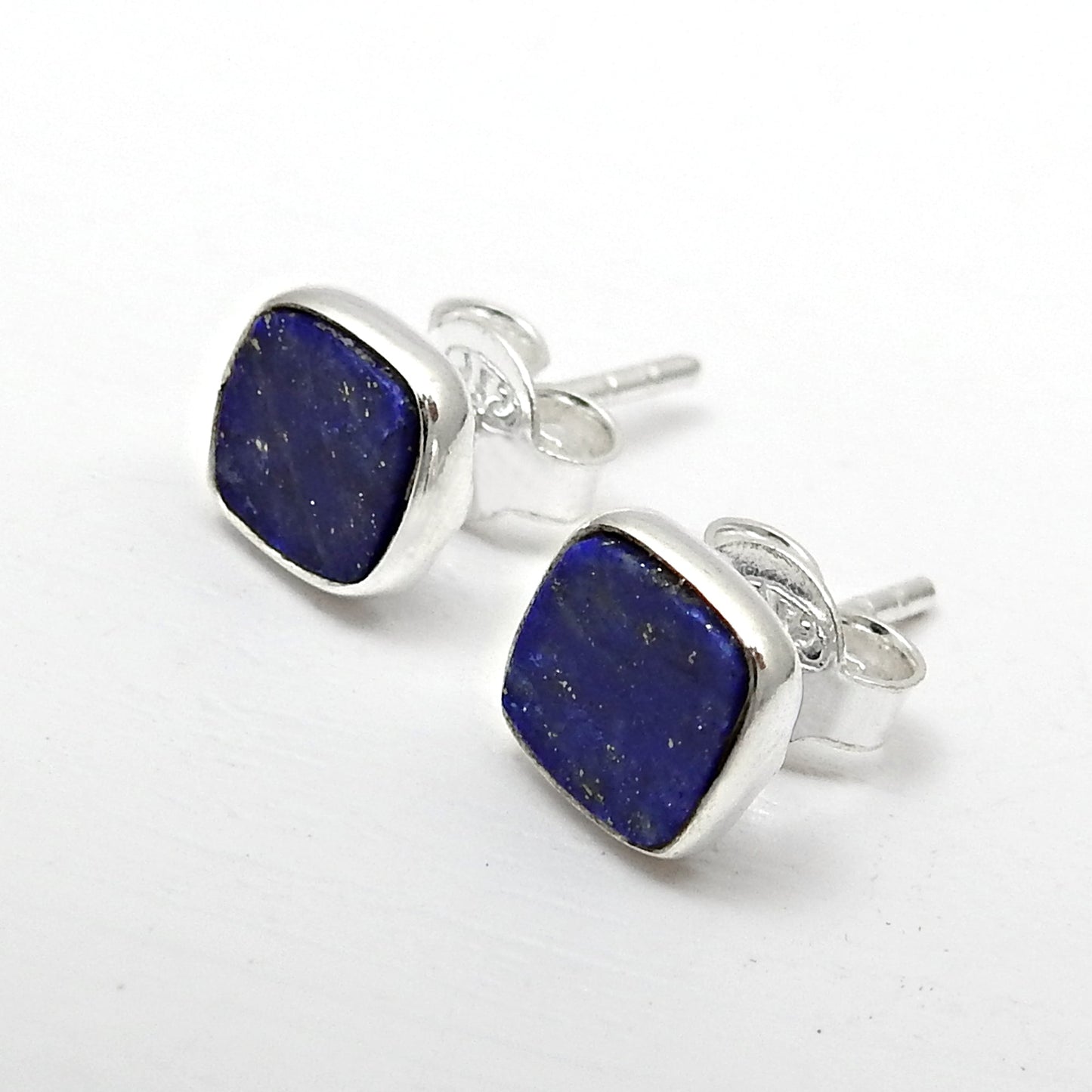 6mm Square Lapis Lazuli Gemstone 925 Sterling Silver Handmade Stud Earrings