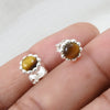 Natural Tiger Eye Gemstone 925 Sterling Silver Minimalist Stud Earrings