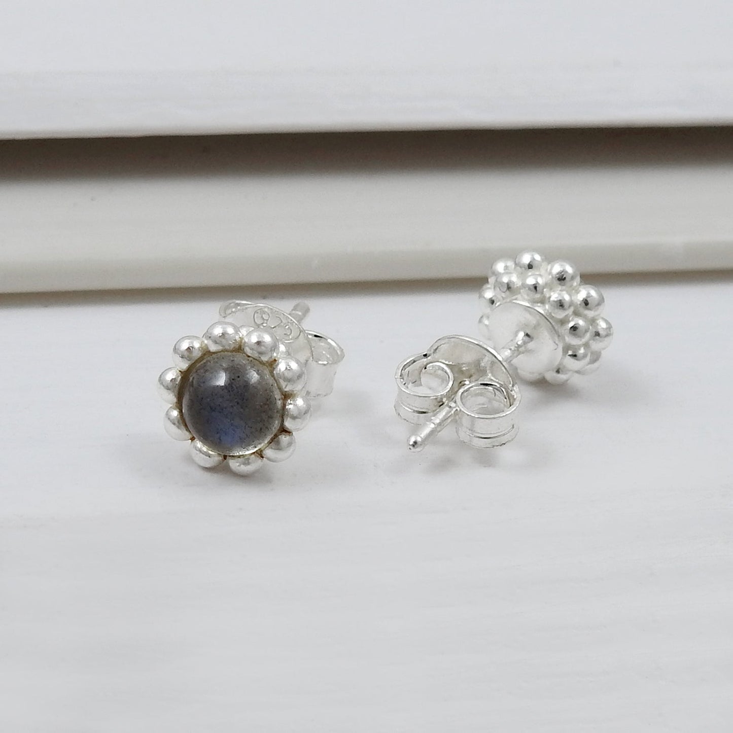 Natural Labradorite Gemstone 925 Sterling Silver Minimalist Stud Earrings