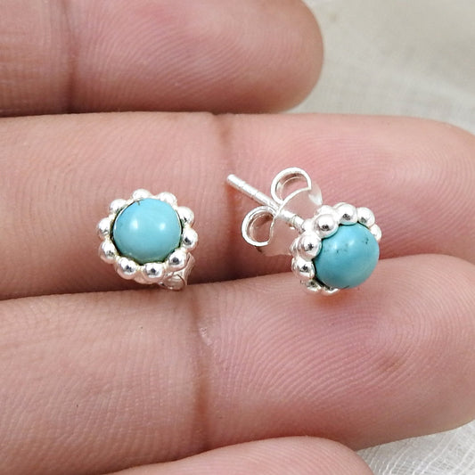 Natural Turquoise Gemstone 925 Sterling Silver Minimalist Stud Earrings